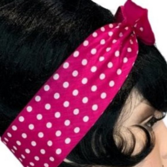 Pink and White Polka Dot Retro Bandana Tie Headband - Picture 11 of 13
